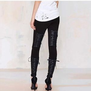 Leather lace up back leggings *reversible